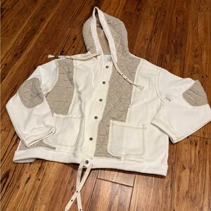 Oversized waffle knit hooded sweatshirt size medium cream color